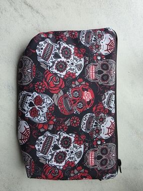 Sugar Skull Zip Pouch - Black, Red, White